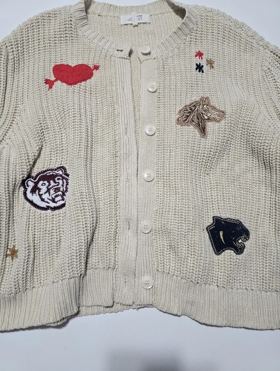 The Great. Collegiate Cardigan Knit Crew Neck Long Sleeve Size L - Picture 4 of 9